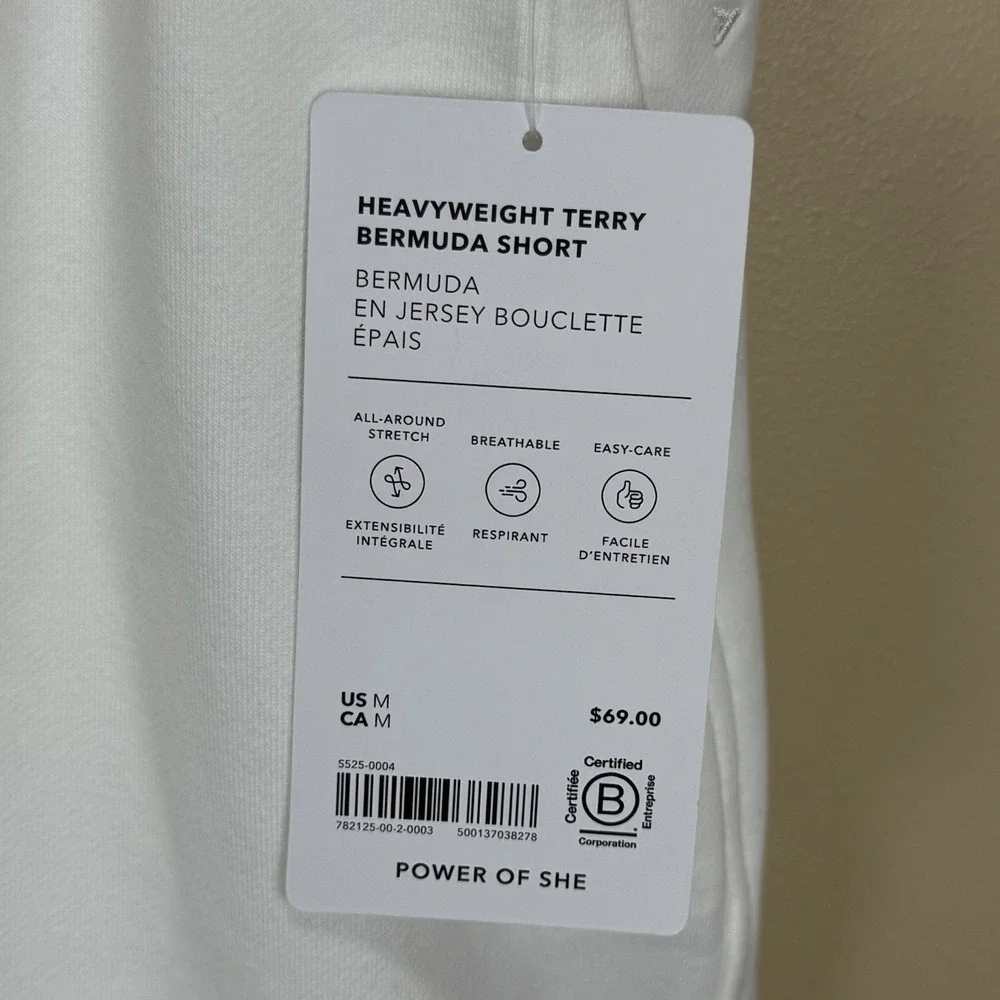 Athleta Women's Heavyweight Mid Rise Terry Bermuda Short Medium White NWT